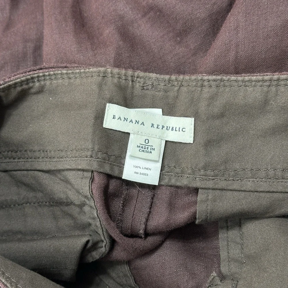 Banana Republic Brown 100% Linen Low Rise Wide Leg Belt Tie Trouser Pant Y2K Sz0